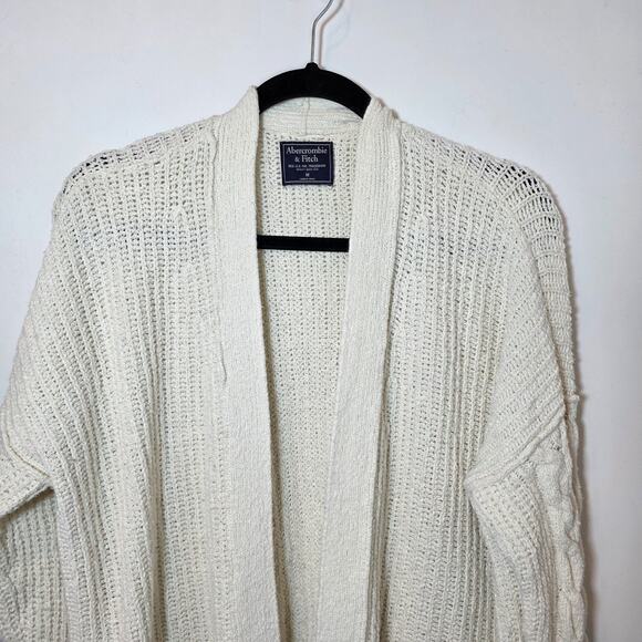 Abercrombie & Fitch Chunky Knit Open Long Cardigan Sweater Pockets Womens Medium - Picture 2 of 8